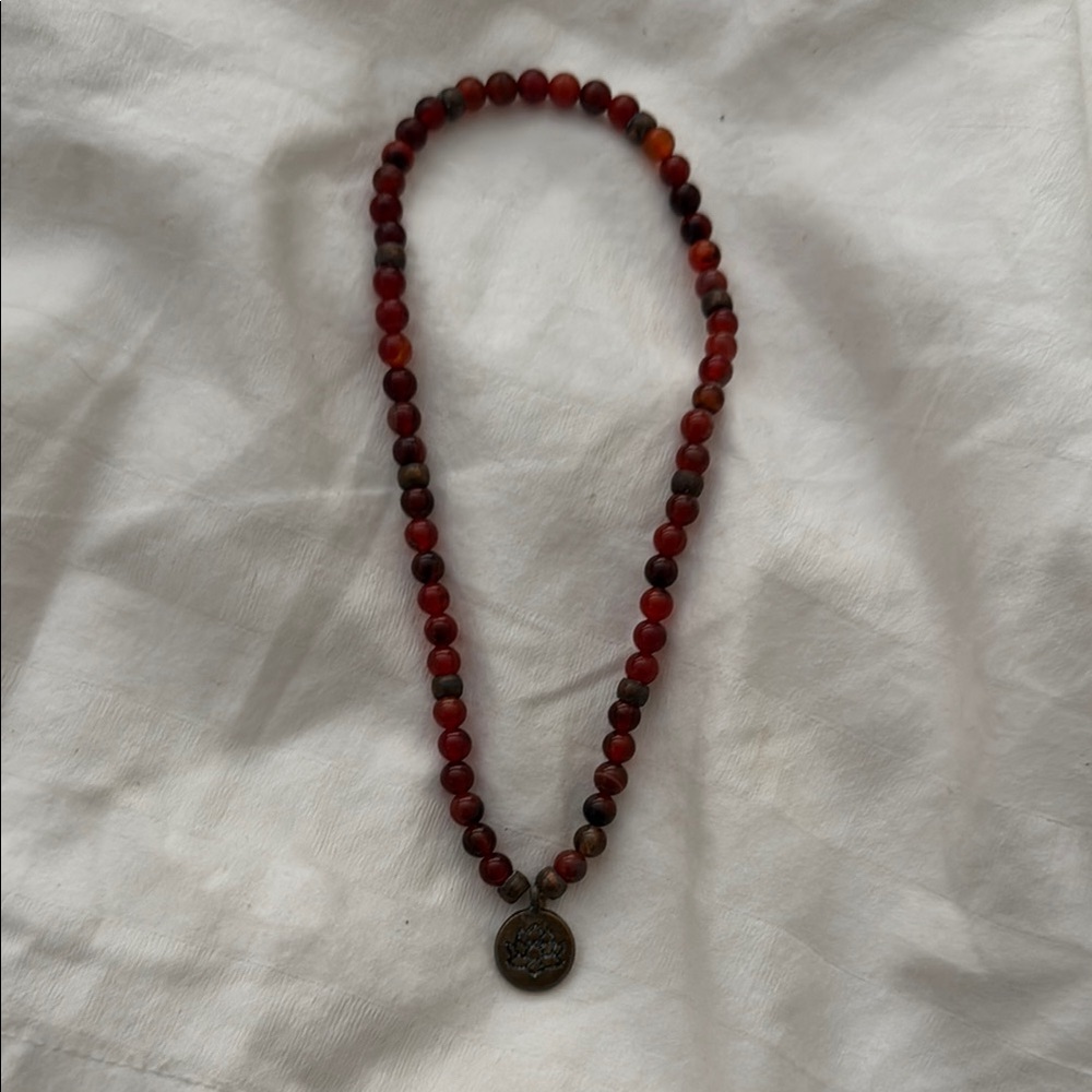 Elegant Red Beaded Necklace with Pendant